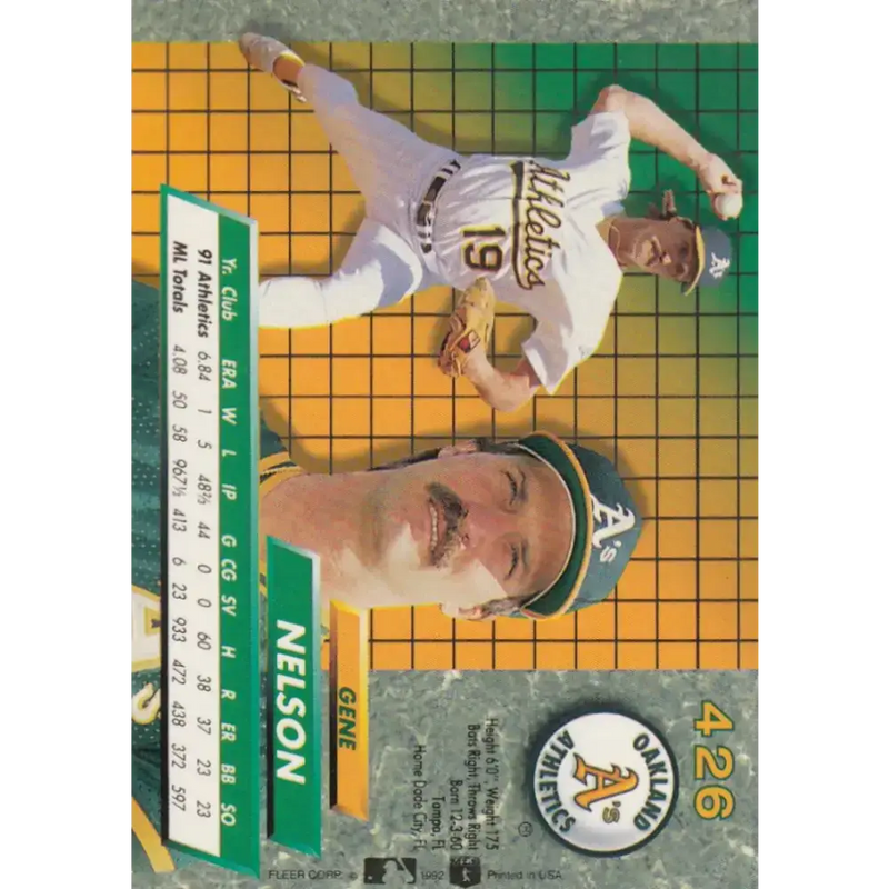 1992 Fleer Ultra #426 Gene Nelson NM-MT Oakland Athletics Baseball Card - Baseball Card Single