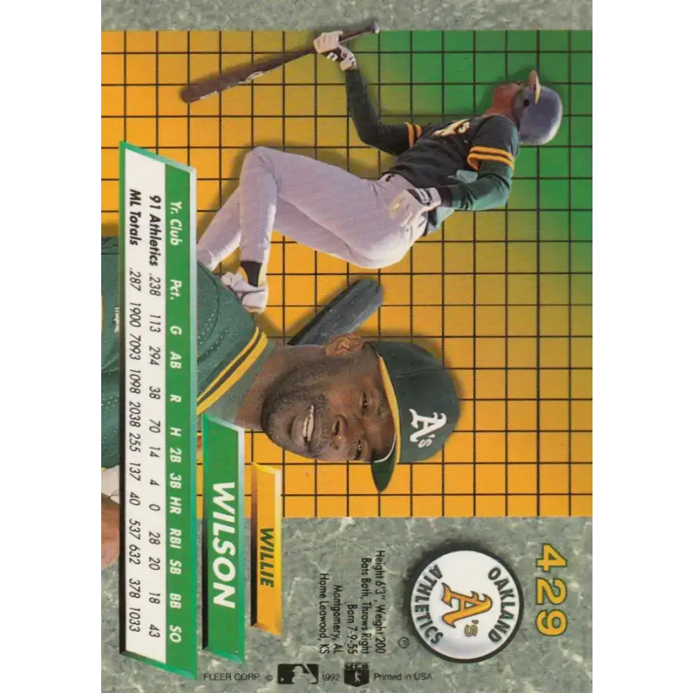 1992 Fleer Ultra #429 Willie Wilson NM-MT Oakland Athletics Baseball Card - Baseball Card Single