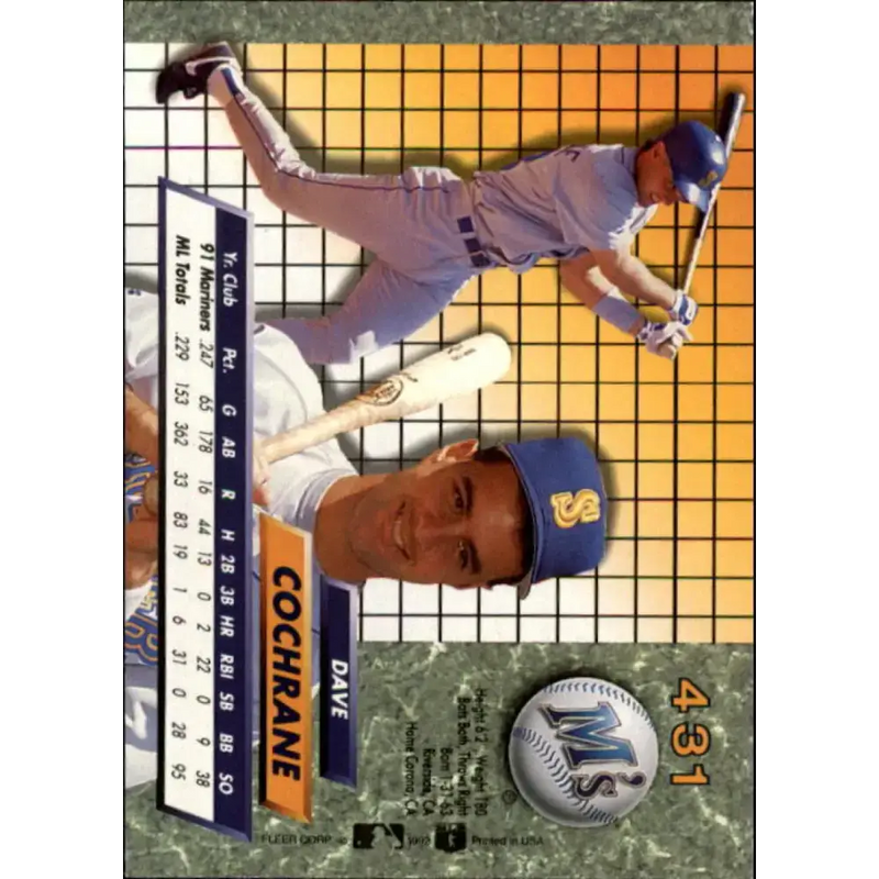 1992 Fleer Ultra #431 Dave Cochrane NM-MT Seattle Mariners Baseball Card - Baseball Card Single