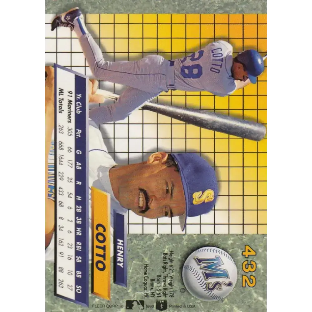 1992 Fleer Ultra #432 Henry Cotto NM-MT Seattle Mariners Baseball Card - Baseball Card Single