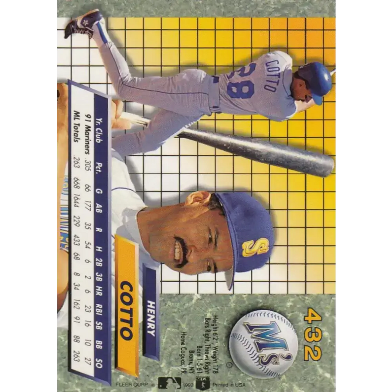 1992 Fleer Ultra #432 Henry Cotto NM-MT Seattle Mariners Baseball Card - Baseball Card Single