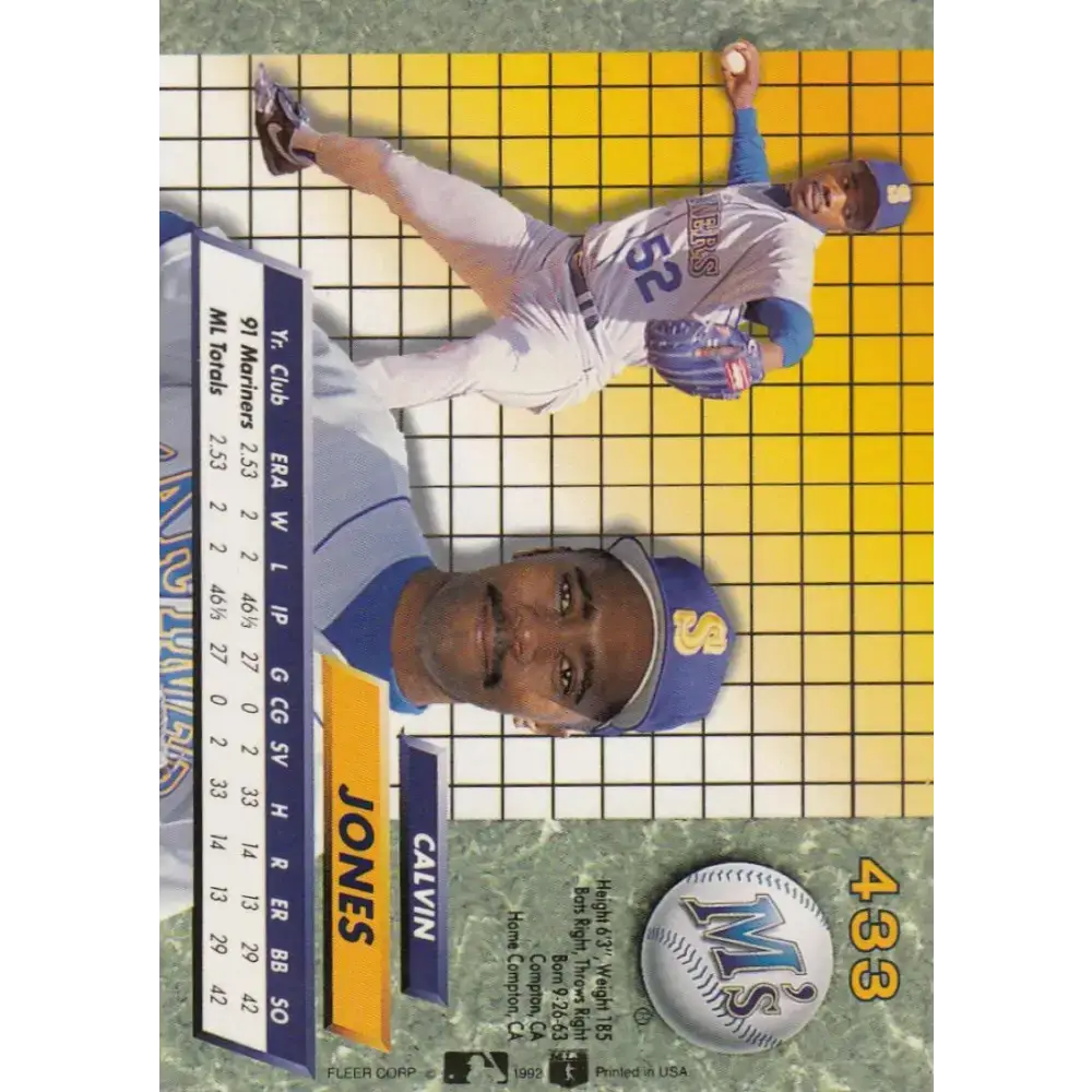 1992 Fleer Ultra #433 Calvin Jones NM-MT RC Rookie Seattle Mariners Baseball Card - Baseball Card Single