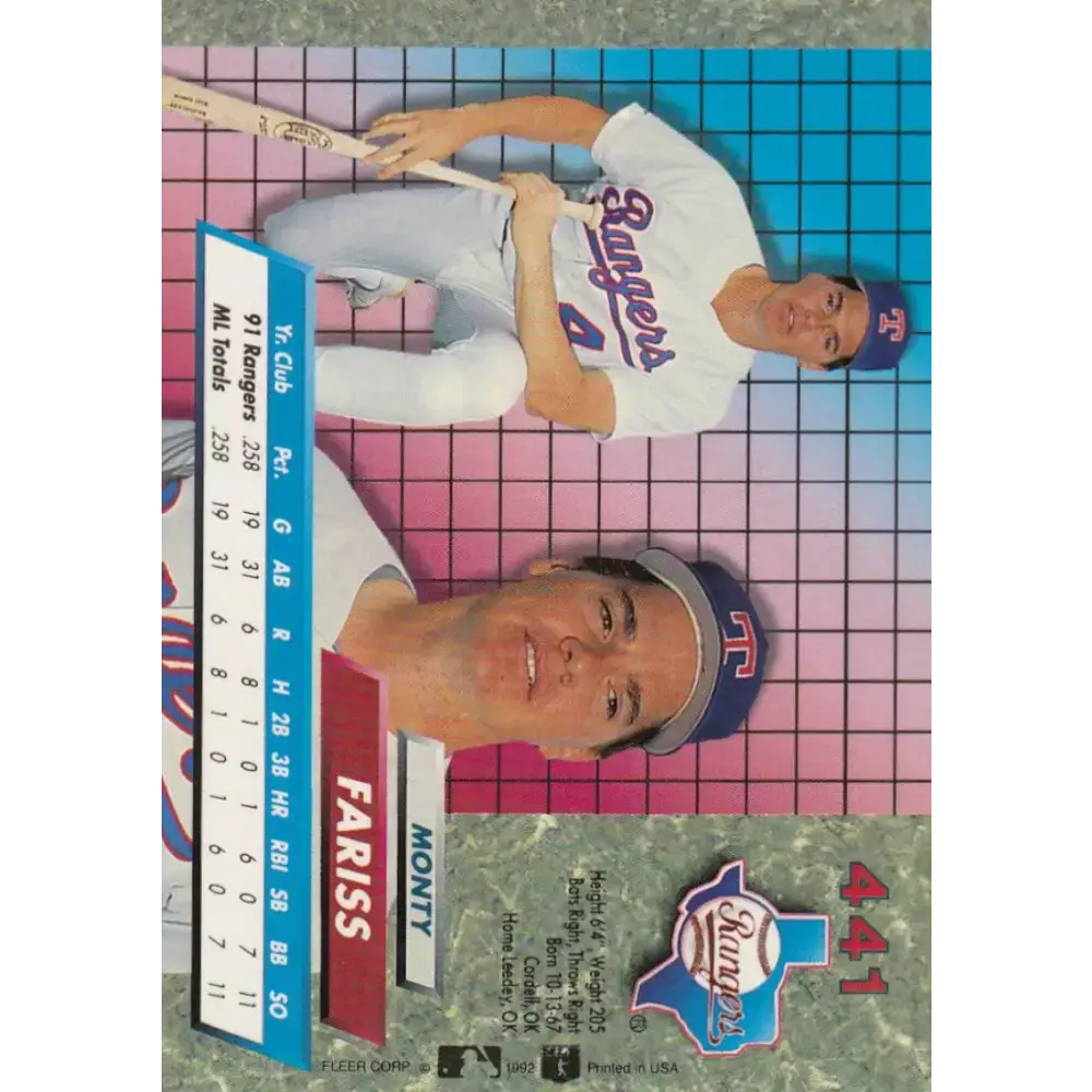 1992 Fleer Ultra #441 Monty Fariss NM-MT Texas Rangers Baseball Card - Baseball Card Single