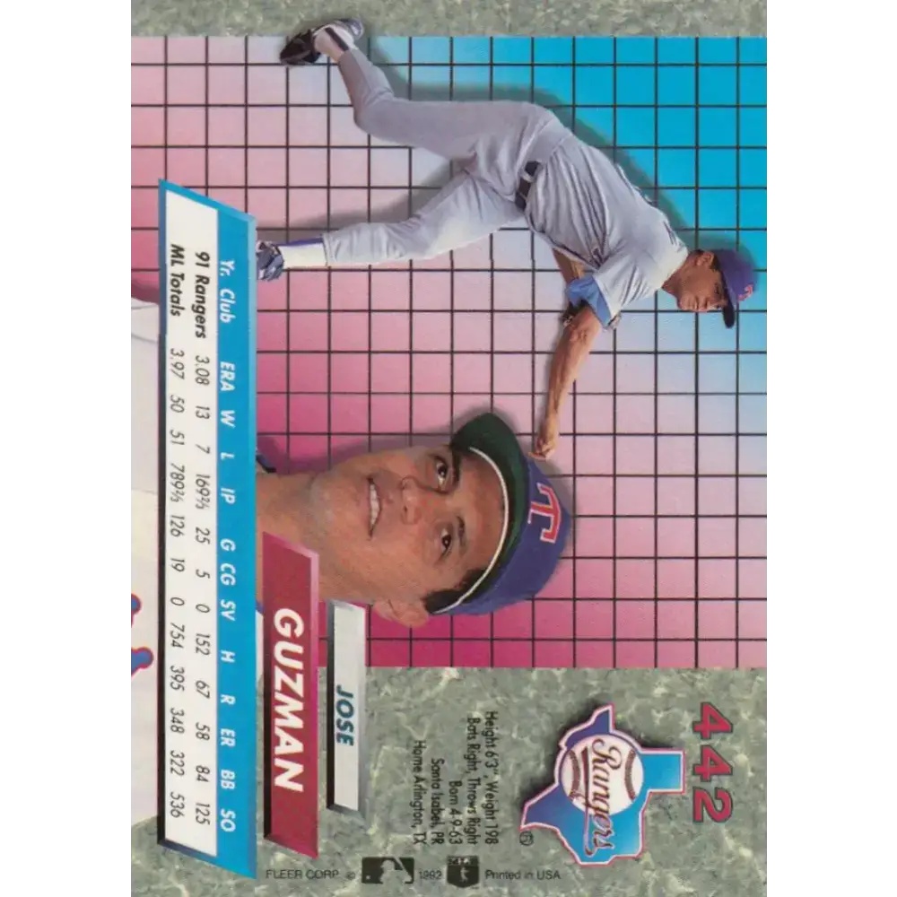 1992 Fleer Ultra #442 Jose Guzman NM-MT Texas Rangers Baseball Card - Baseball Card Single