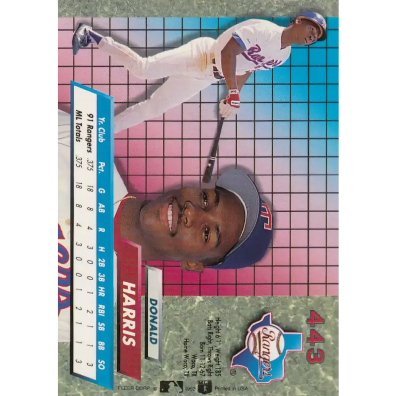 1992 Fleer Ultra #443 Donald Harris NM-MT Texas Rangers Baseball Card - Baseball Card Single