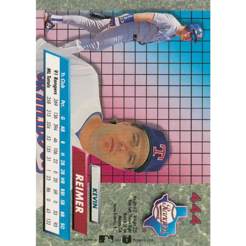 1992 Fleer Ultra #444 Kevin Reimer NM-MT Texas Rangers Baseball Card - Baseball Card Single