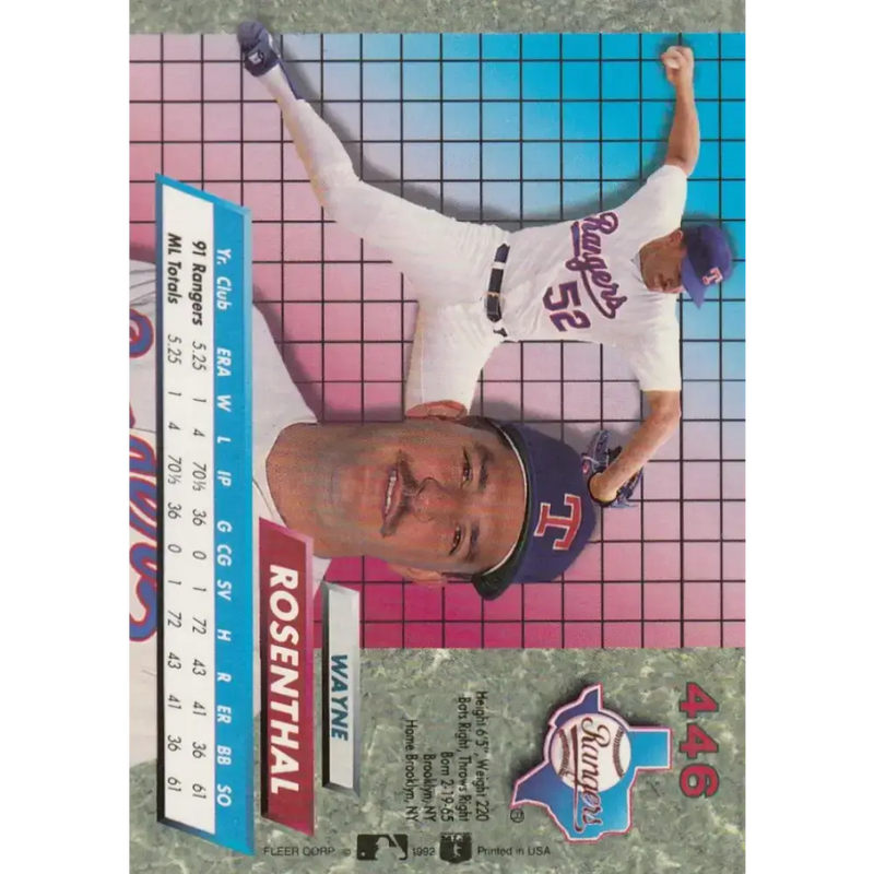 1992 Fleer Ultra #446 Wayne Rosenthal NM-MT Texas Rangers Baseball Card - Baseball Card Single