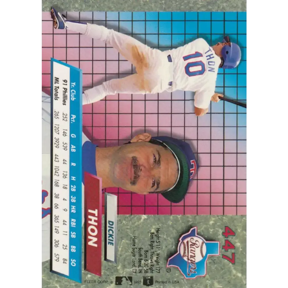 1992 Fleer Ultra #447 Dickie Thon NM-MT Texas Rangers Baseball Card - Baseball Card Single