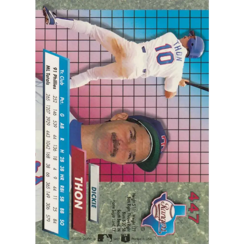 1992 Fleer Ultra #447 Dickie Thon NM-MT Texas Rangers Baseball Card - Baseball Card Single