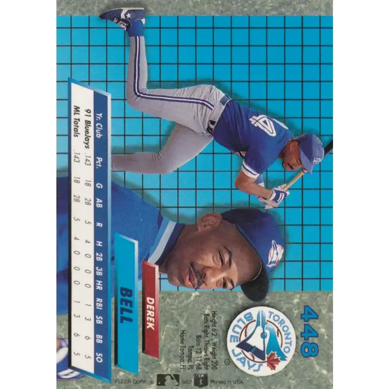 1992 Fleer Ultra #448 Derek Bell NM-MT Toronto Blue Jays Baseball Card - Baseball Card Single