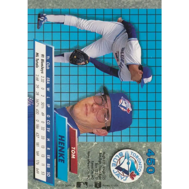 1992 Fleer Ultra #450 Tom Henke NM-MT Toronto Blue Jays Baseball Card - Baseball Card Single