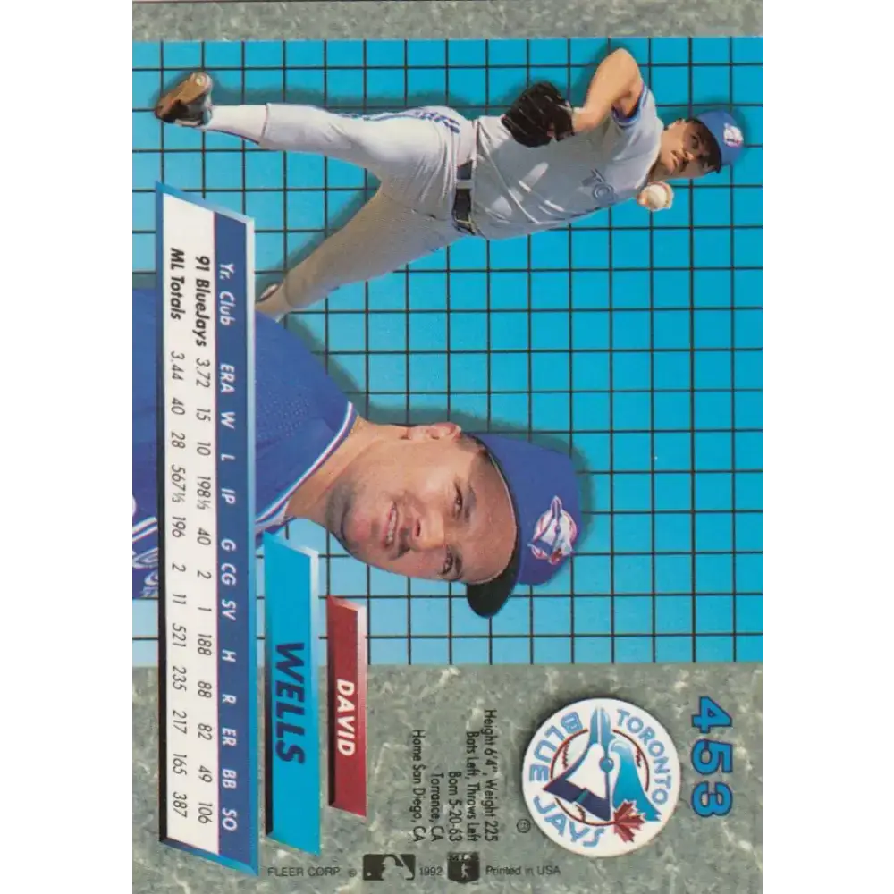 1992 Fleer Ultra #453 David Wells NM-MT Toronto Blue Jays Baseball Card - Baseball Card Single