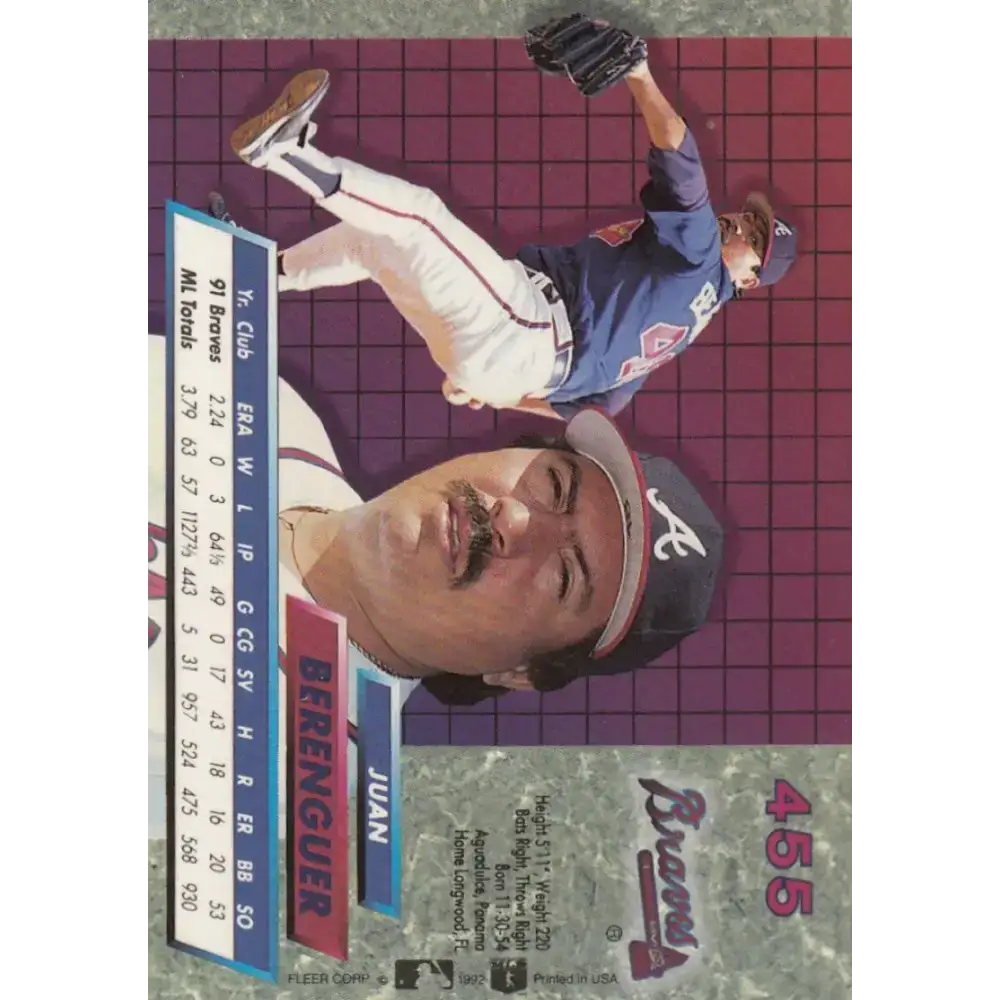 1992 Fleer Ultra #455 Juan Berenguer NM-MT Atlanta Braves Baseball Card - Baseball Card Single