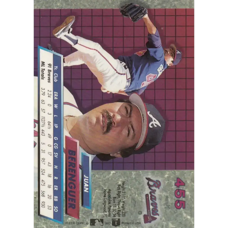 1992 Fleer Ultra #455 Juan Berenguer NM-MT Atlanta Braves Baseball Card - Baseball Card Single