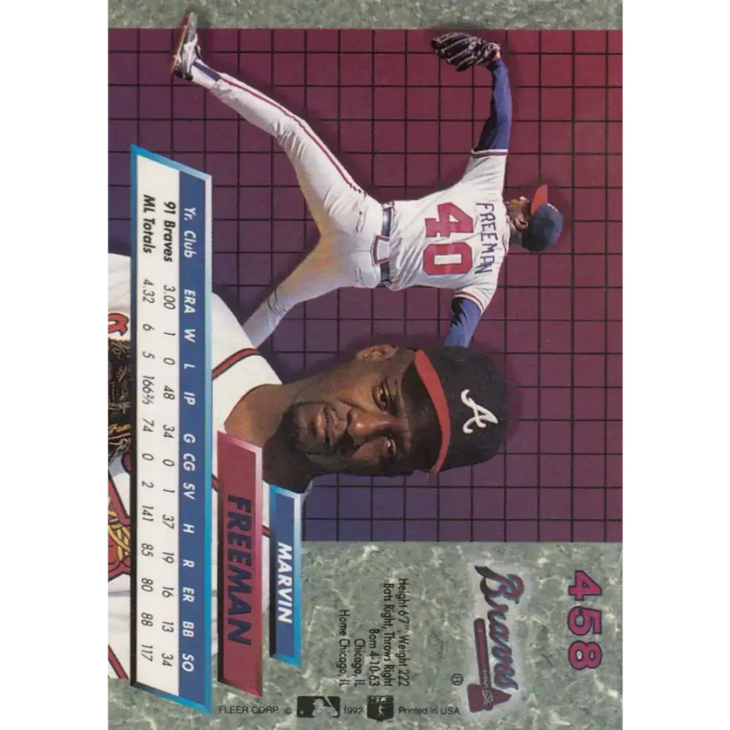 1992 Fleer Ultra #458 Marvin Freeman NM-MT Atlanta Braves Baseball Card - Baseball Card Single