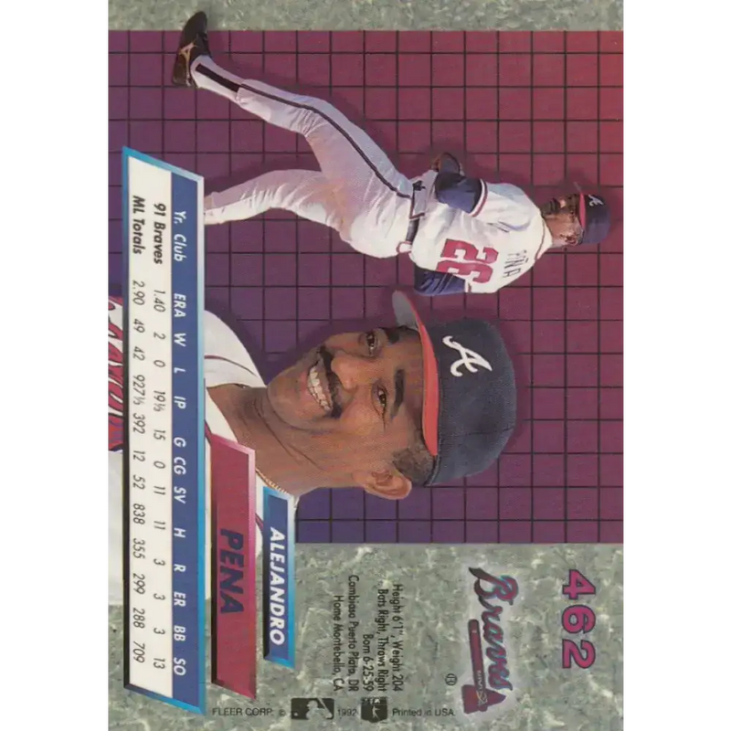 1992 Fleer Ultra #462 Alejandro Pena NM-MT Atlanta Braves Baseball Card - Baseball Card Single