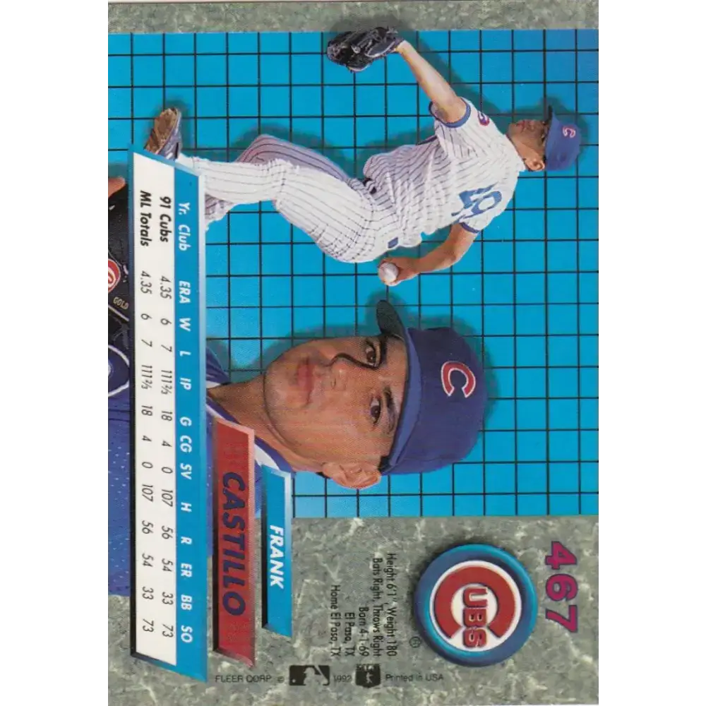 1992 Fleer Ultra #467 Frank Castillo NM-MT Chicago Cubs Baseball Card - Baseball Card Single