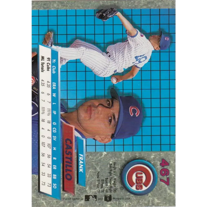 1992 Fleer Ultra #467 Frank Castillo NM-MT Chicago Cubs Baseball Card - Baseball Card Single