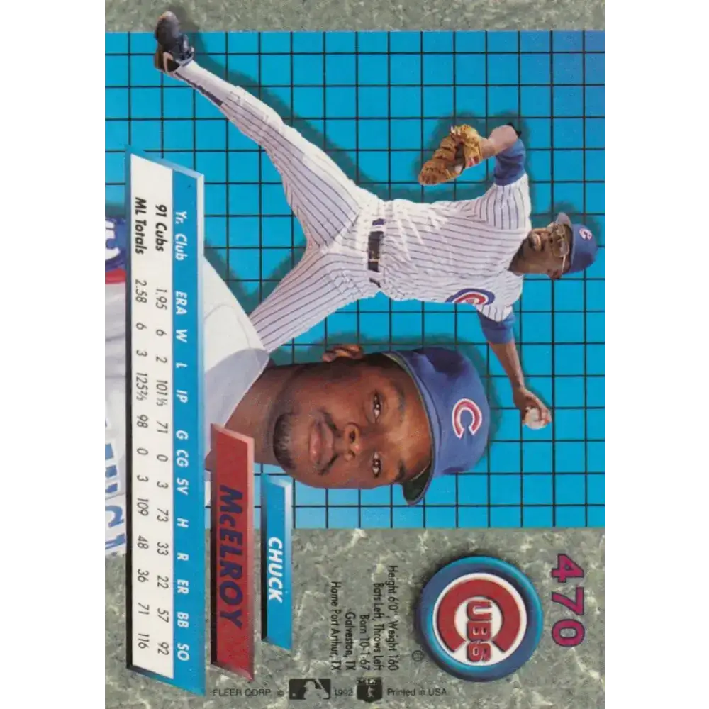1992 Fleer Ultra #470 Chuck McElroy NM-MT Chicago Cubs Baseball Card - Baseball Card Single