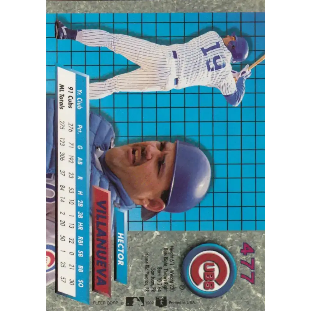 1992 Fleer Ultra #477 Hector Villanueva NM-MT Chicago Cubs Baseball Card - Baseball Card Single
