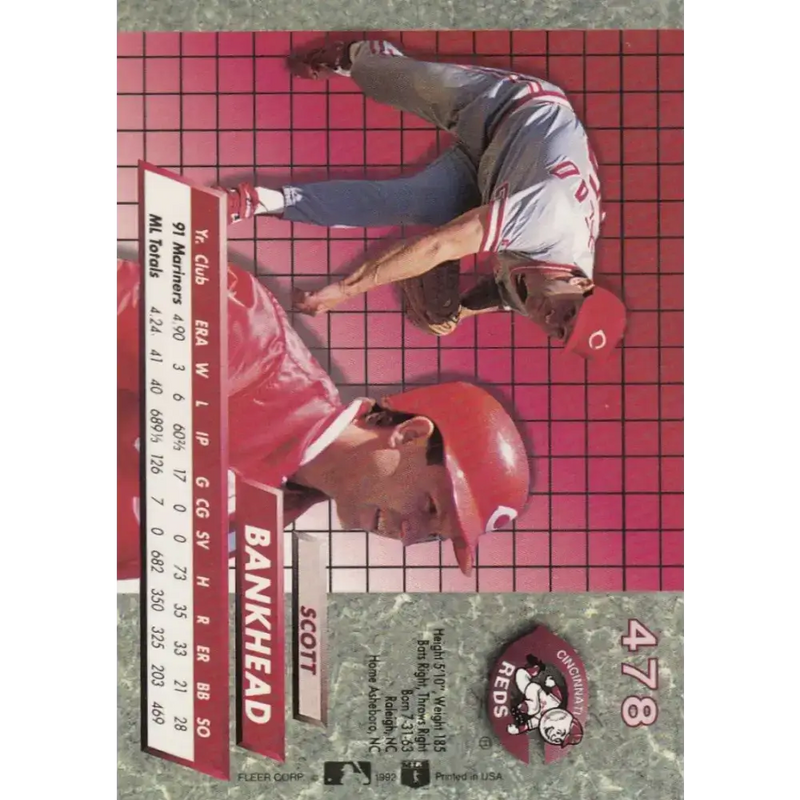 1992 Fleer Ultra #478 Scott Bankhead NM-MT Cincinnati Reds Baseball Card - Baseball Card Single