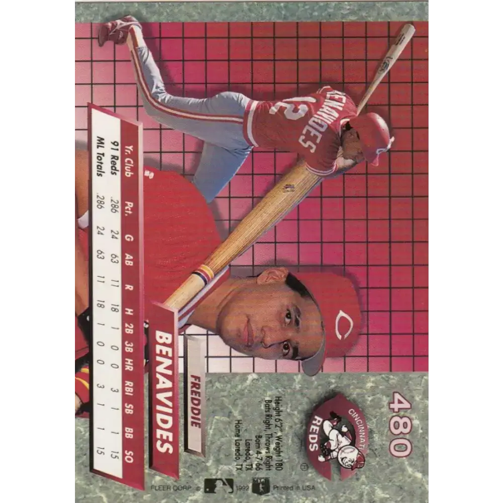 1992 Fleer Ultra #480 Freddie Benavides NM-MT Cincinnati Reds Baseball Card - Baseball Card Single