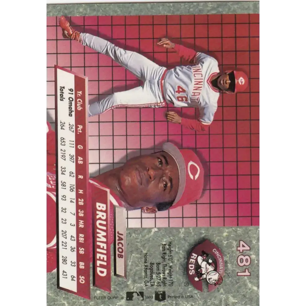 1992 Fleer Ultra #481 Jacob Brumfield NM-MT RC Rookie Cincinnati Reds Baseball Card - Baseball Card Single