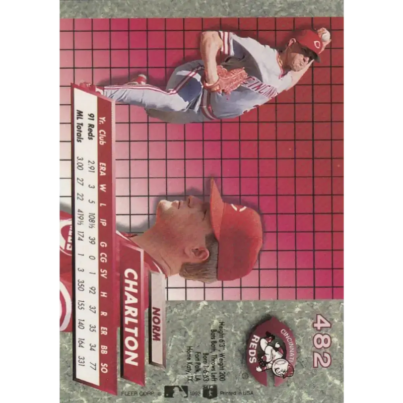 1992 Fleer Ultra #482 Norm Charlton NM-MT Cincinnati Reds Baseball Card - Baseball Card Single