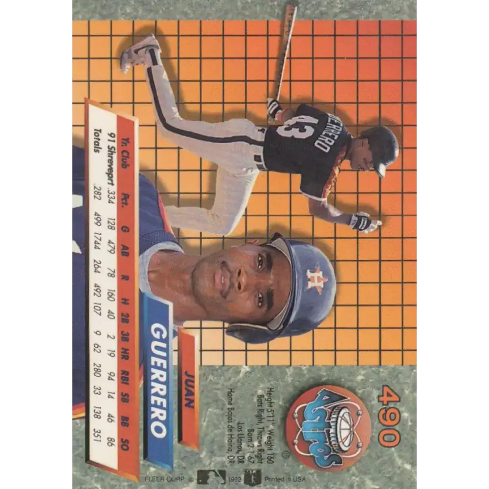1992 Fleer Ultra #490 Juan Guerrero/ NM-MT RC Rookie Houston Astros Baseball Card - Baseball Card Single