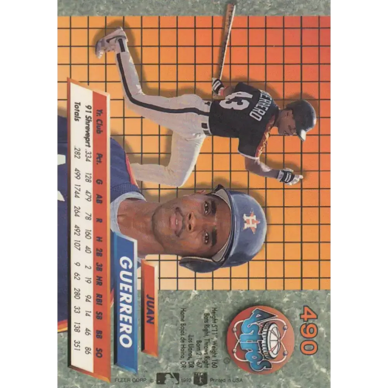 1992 Fleer Ultra #490 Juan Guerrero/ NM-MT RC Rookie Houston Astros Baseball Card - Baseball Card Single