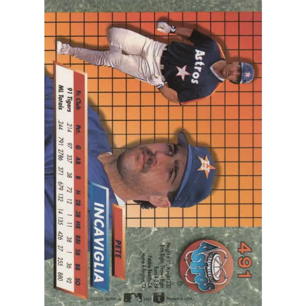 1992 Fleer Ultra #491 Pete Incaviglia NM-MT Houston Astros Baseball Card - Baseball Card Single