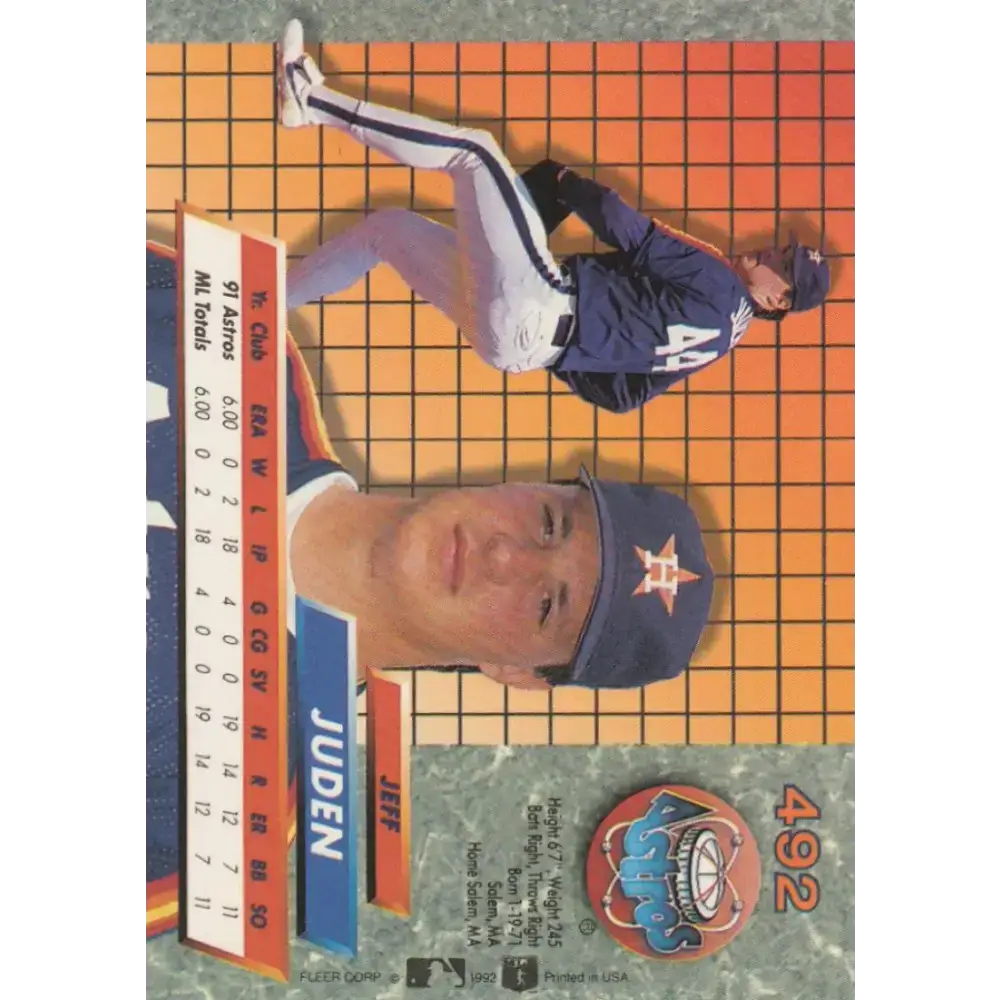 1992 Fleer Ultra #492 Jeff Juden NM-MT Houston Astros Baseball Card - Baseball Card Single