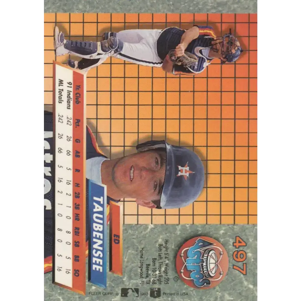 1992 Fleer Ultra #497 Eddie Taubensee NM-MT RC Rookie Houston Astros Baseball Card - Baseball Card Single