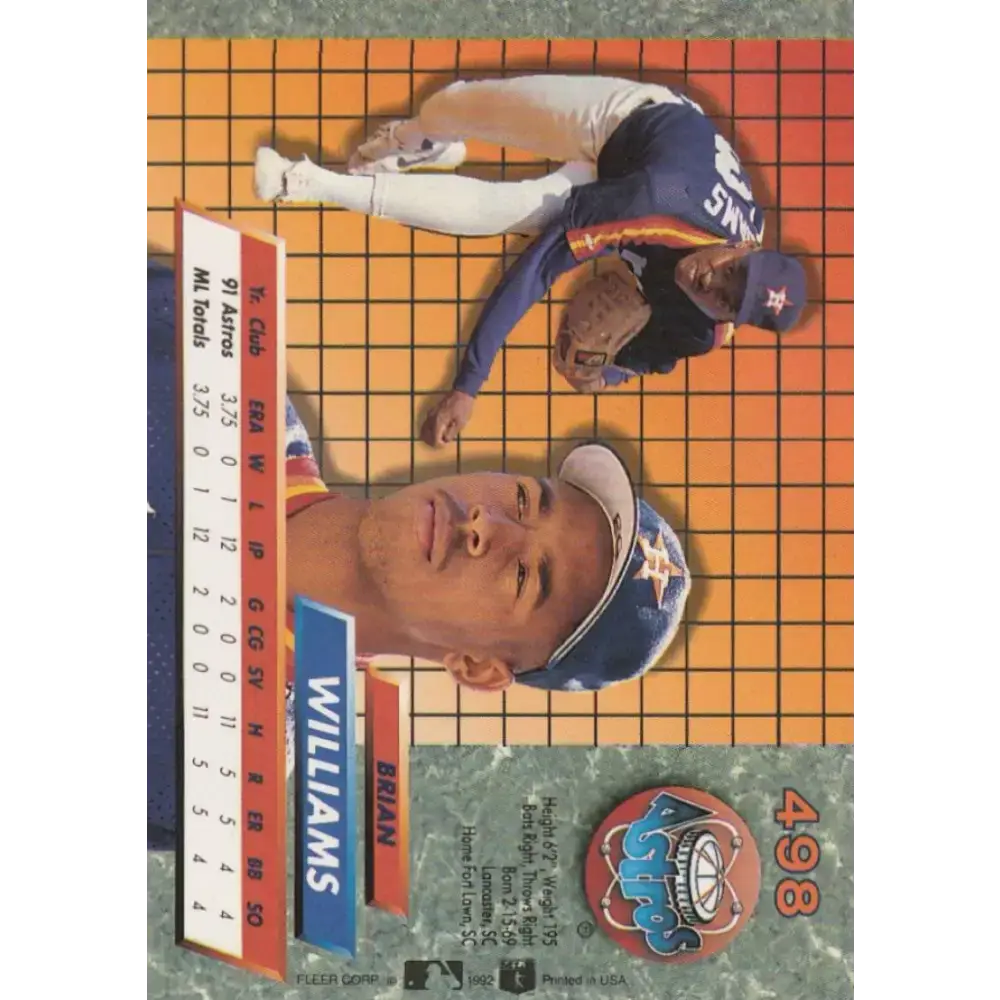 1992 Fleer Ultra #498 Brian Williams NM-MT RC Rookie Houston Astros Baseball Card - Baseball Card Single