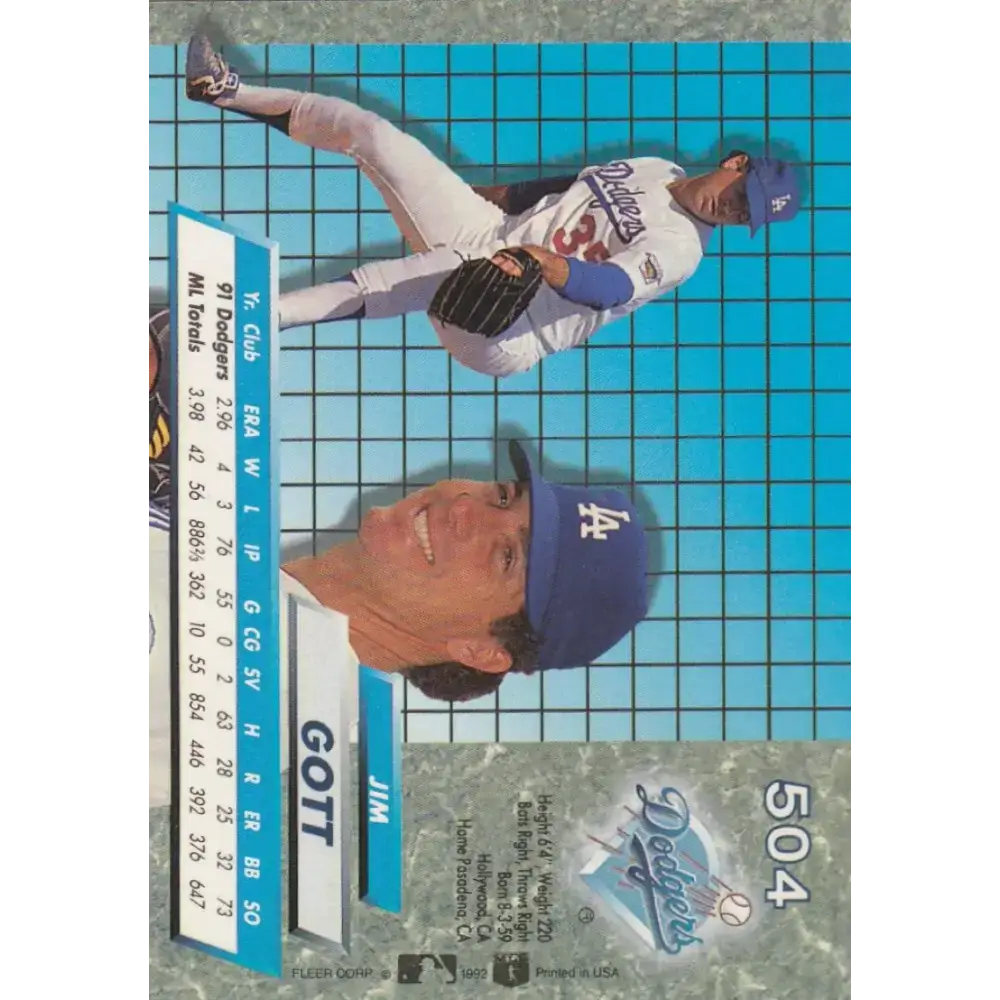 1992 Fleer Ultra #504 Jim Gott NM-MT Los Angeles Dodgers Baseball Card - Baseball Card Single
