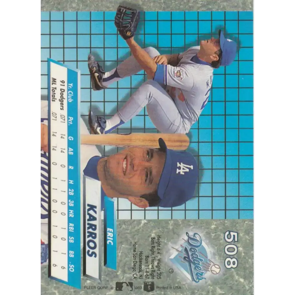 1992 Fleer Ultra #508 Eric Karros NM-MT Los Angeles Dodgers Baseball Card - Baseball Card Single