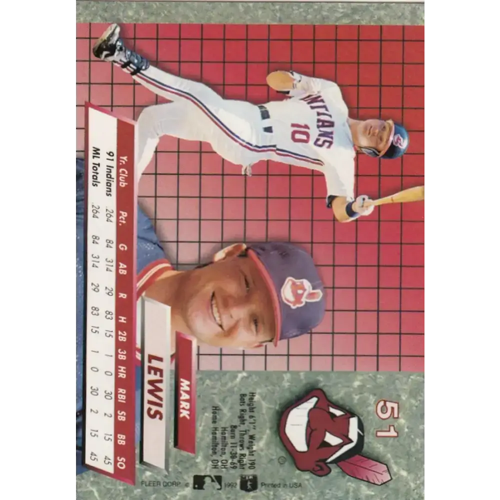1992 Fleer Ultra #51 Mark Lewis NM-MT Cleveland Indians Baseball Card - Baseball Card Single