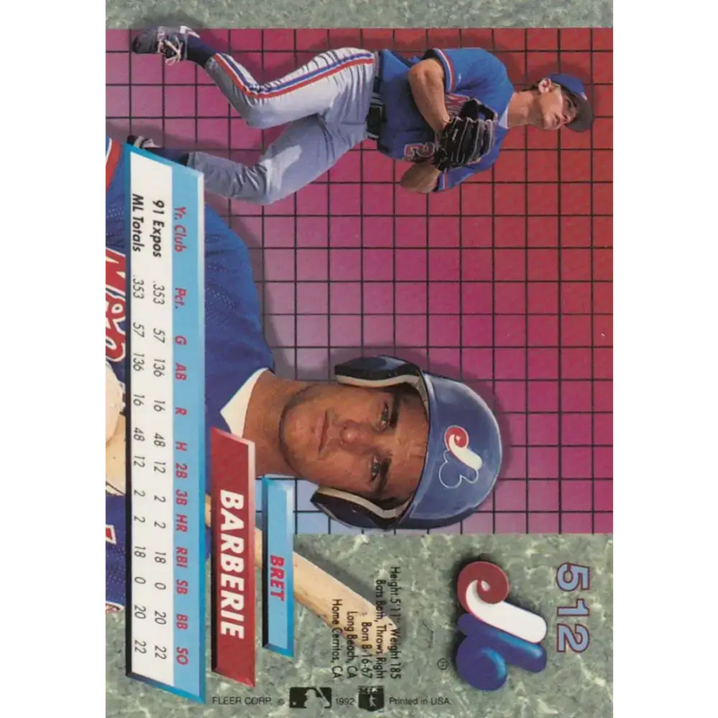 1992 Fleer Ultra #512 Bret Barberie NM-MT Montreal Expos Baseball Card - Baseball Card Single