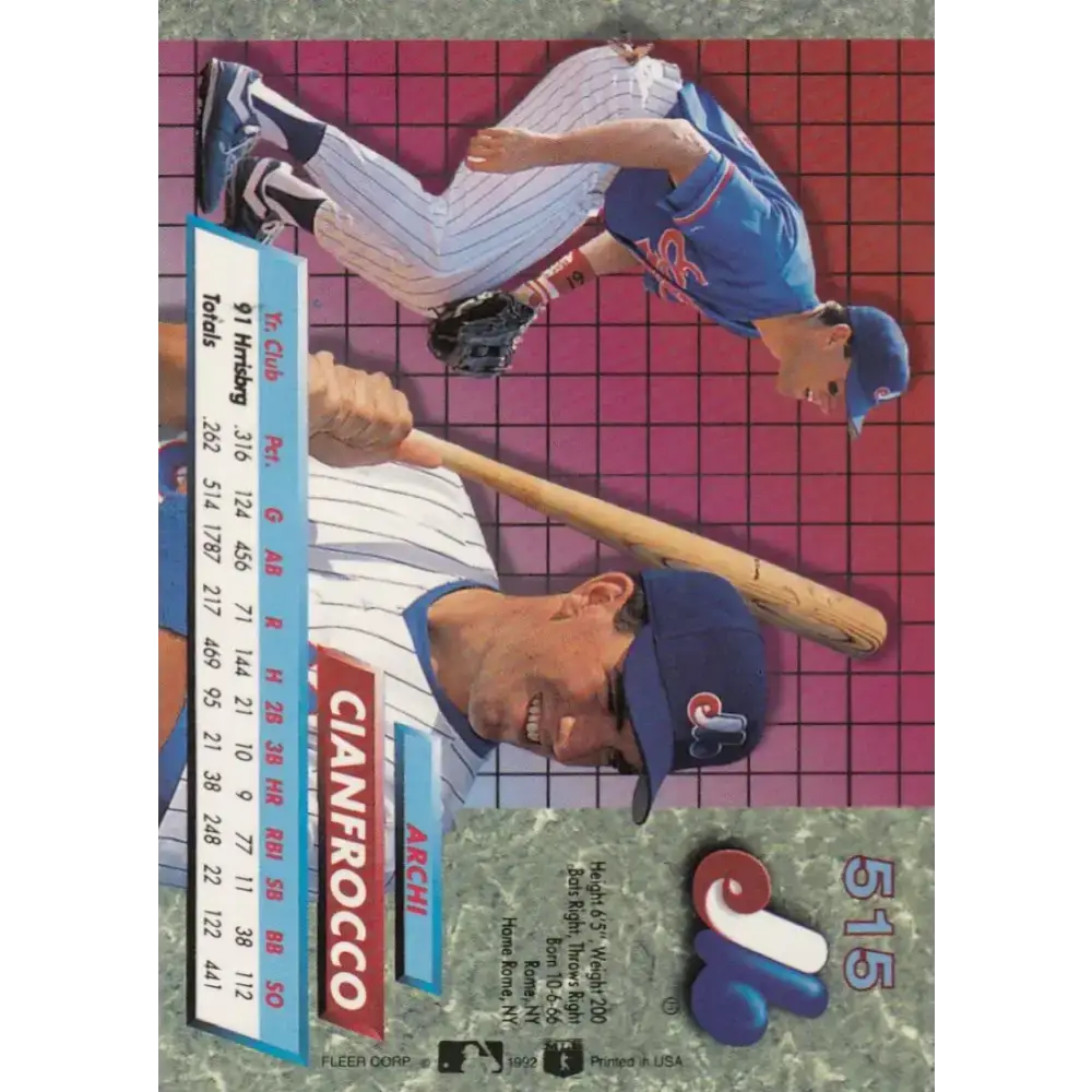 1992 Fleer Ultra #515 Archi Cianfrocco NM-MT RC Rookie Montreal Expos Baseball Card - Baseball Card Single