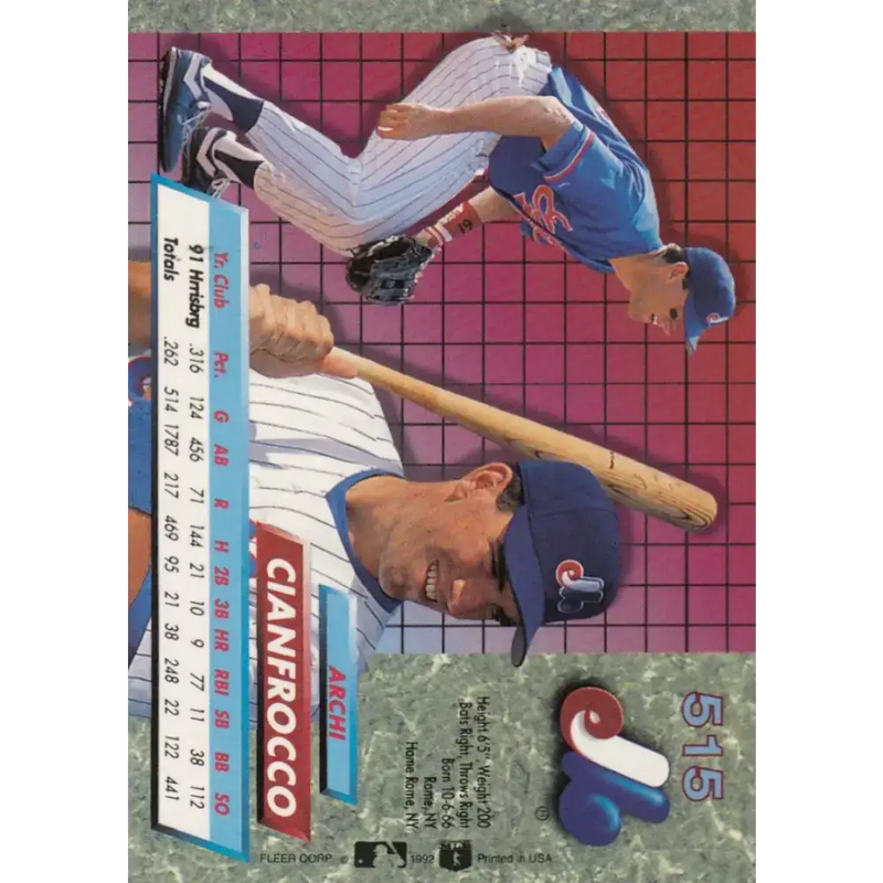 1992 Fleer Ultra #515 Archi Cianfrocco NM-MT RC Rookie Montreal Expos Baseball Card - Baseball Card Single
