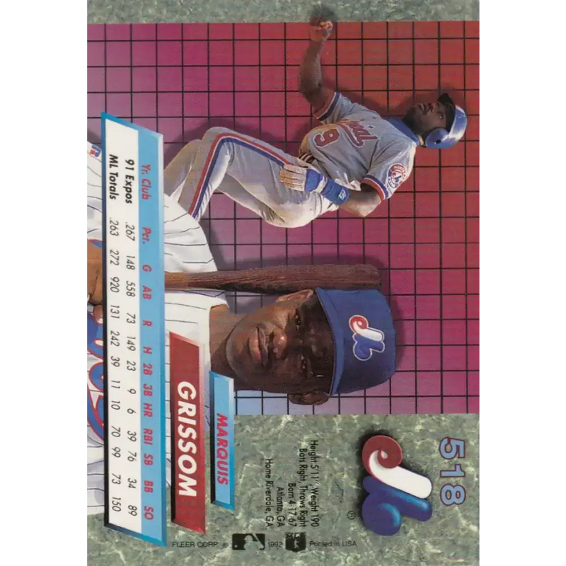 1992 Fleer Ultra #518 Marquis Grissom NM-MT Montreal Expos Baseball Card - Baseball Card Single