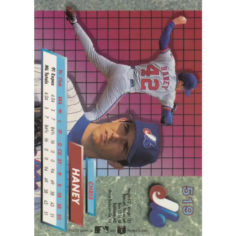 1992 Fleer Ultra #519 Chris Haney NM-MT Montreal Expos Baseball Card - Baseball Card Single