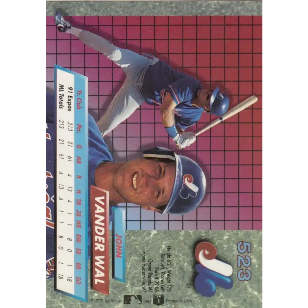 1992 Fleer Ultra #523 John Vander Wal NM-MT Montreal Expos Baseball Card - Baseball Card Single