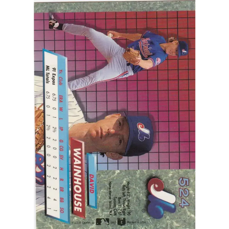 1992 Fleer Ultra #524 Dave Wainhouse NM-MT Montreal Expos Baseball Card - Baseball Card Single
