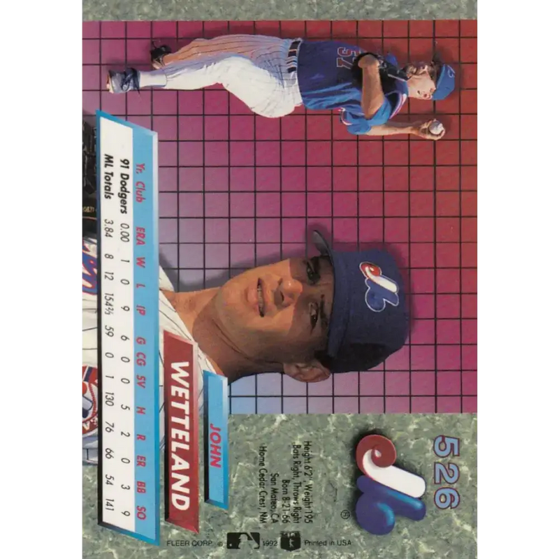 1992 Fleer Ultra #526 John Wetteland NM-MT Montreal Expos Baseball Card - Baseball Card Single