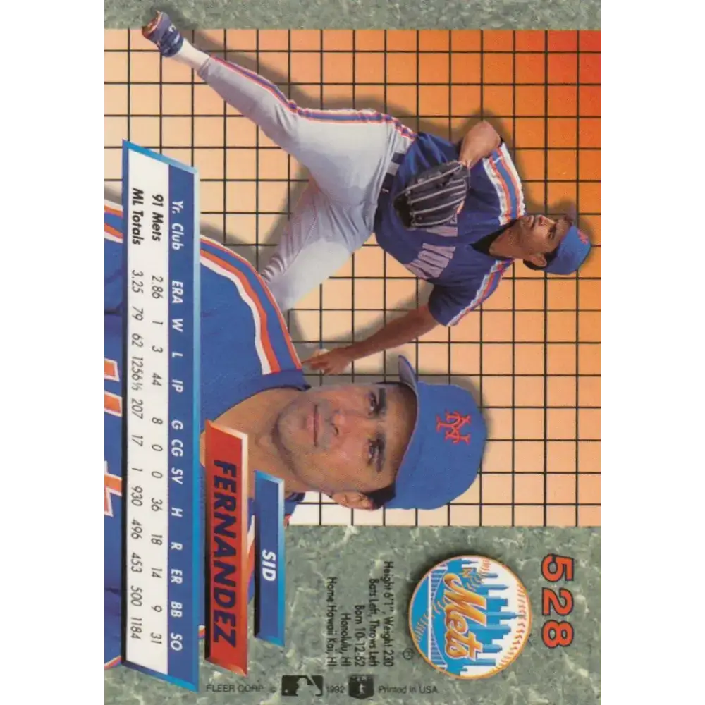 1992 Fleer Ultra #528 Sid Fernandez NM-MT New York Mets Baseball Card - Baseball Card Single