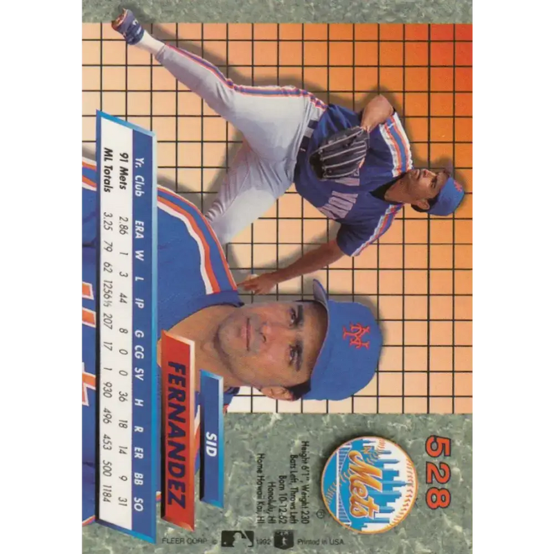 1992 Fleer Ultra #528 Sid Fernandez NM-MT New York Mets Baseball Card - Baseball Card Single