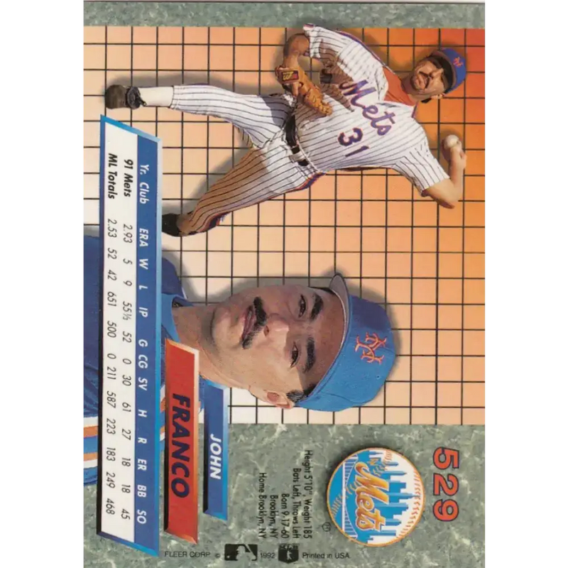 1992 Fleer Ultra #529 John Franco NM-MT New York Mets Baseball Card - Baseball Card Single