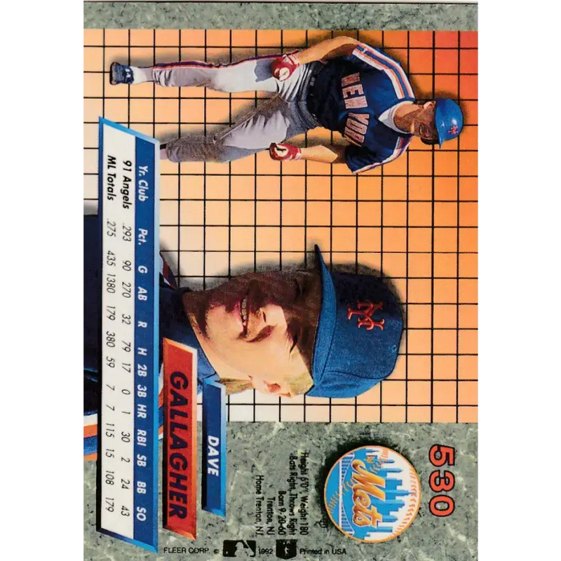 1992 Fleer Ultra #530 Dave Gallagher NM-MT New York Mets Baseball Card - Baseball Card Single