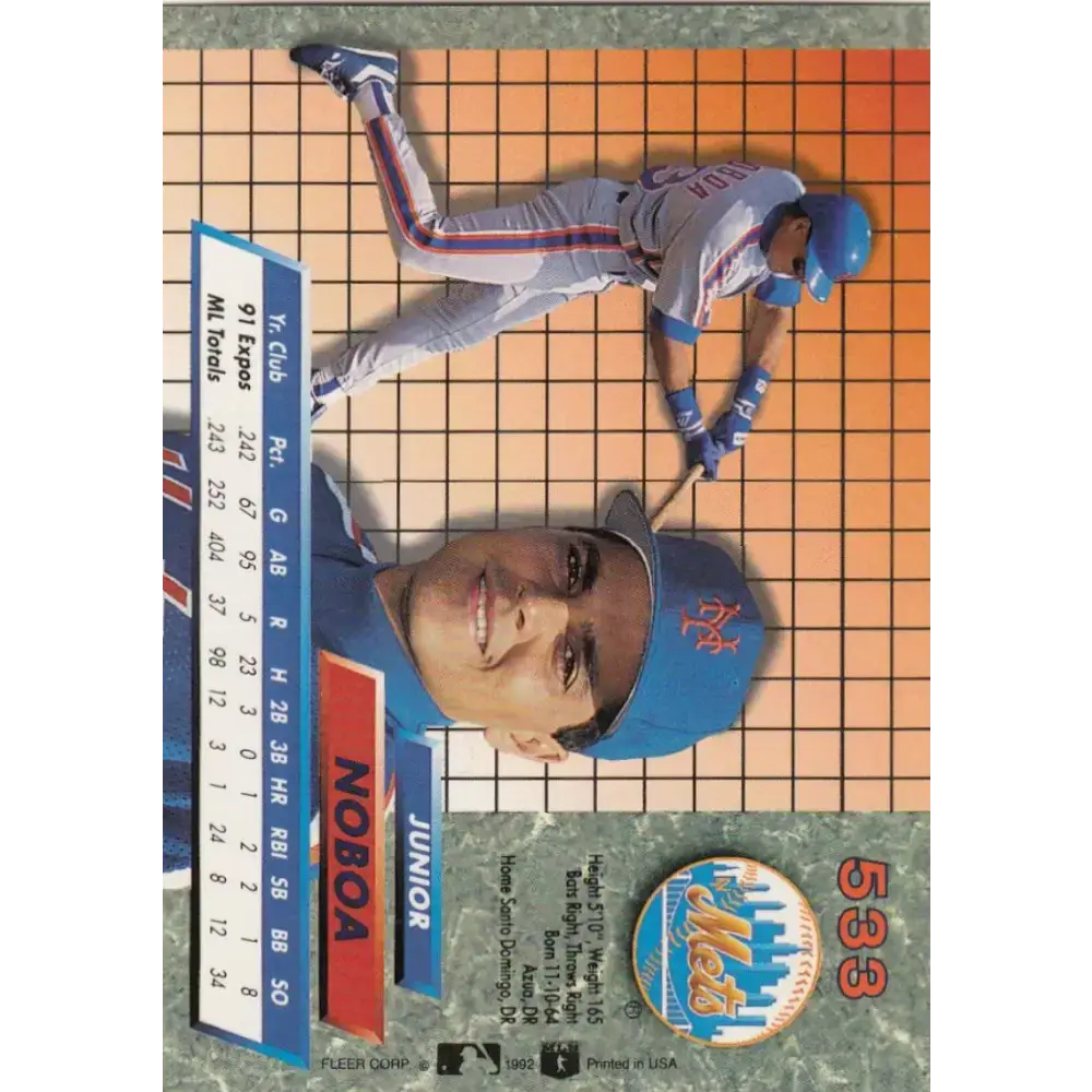 1992 Fleer Ultra #533 Junior Noboa NM-MT New York Mets Baseball Card - Baseball Card Single